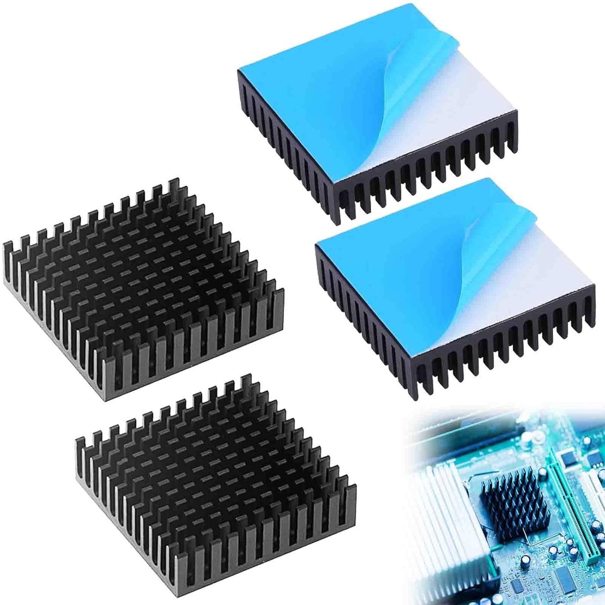 Koellichaam, heatsink, aluminium heatsink, 40 x 40 x 11 mm, koelribben, warmtegeleiders, koellichaam voor computerhosts, halfgeleiderapparaten, 4 stuks