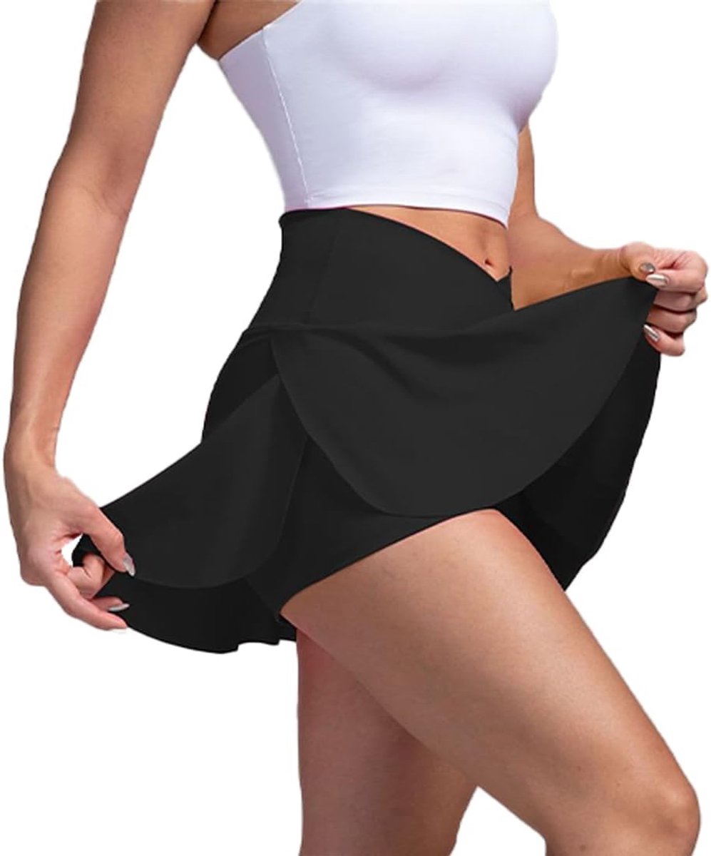 Tennisrok voor dames, zomerbroek met V-taille, korte rok voor dames, zomer, met zakken, rok met shorts onderaan, voor tennis, bergbeklimmen, wandelen