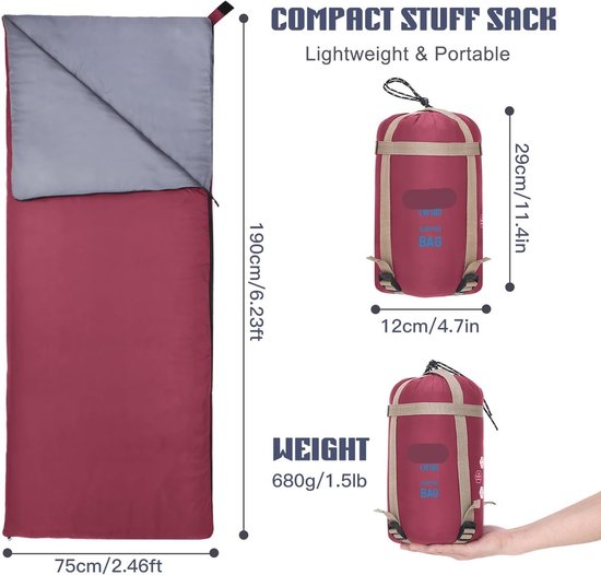 Kampeerslaapzak - Slaapzak Buiten - Kamperen Backpacken - Ultralicht Opvouwbaar - 190x75cm - Donkerblauw — afbeelding 4