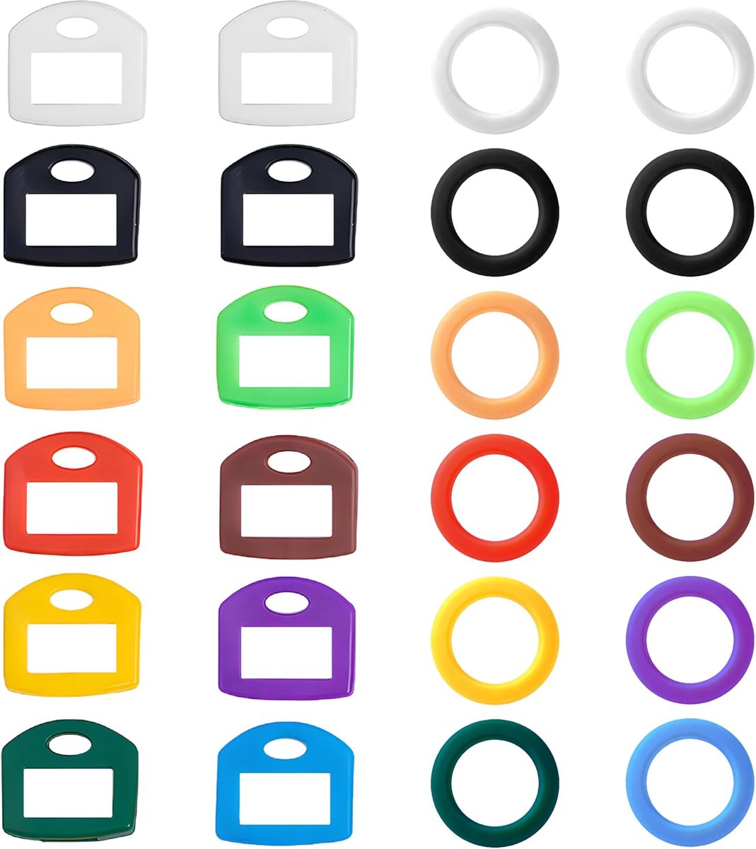 24 stuks sleutelkapjes, sleutelmarkeringen, sleutelafdekkingen, rond en vierkant, 2 stijlen, praktische sleutelmarkering, sleutelmarkering, set voor identificatie van huisdeursleutels (veelkleurig)