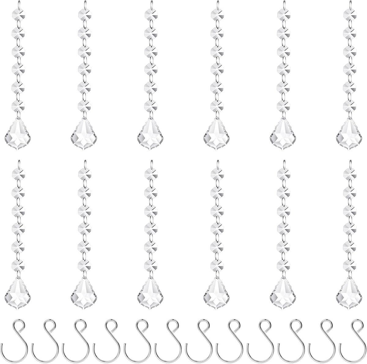 12 stuks zonnevanger-hangers, Acryl zonnevanger met 72 stuks witte slingerkralen, 38 mm druppels, Acryl, kroonluchter, lichtvanger, kristallen hanger, prisma's voor ramen, tuin, windspel
