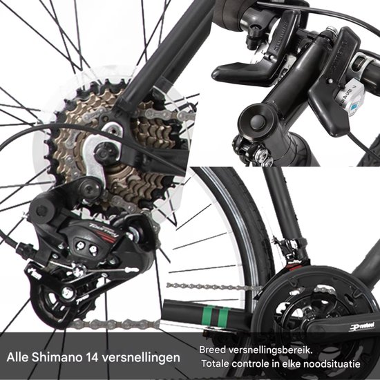 Racefiets - Voor heren - 14 versnellingen / racefietsstijl - Aluminium / Groen / Maat M (53–57 cm) — afbeelding 2