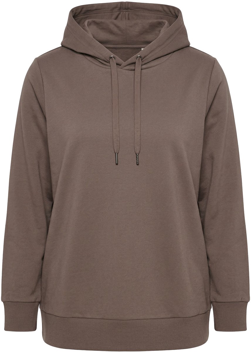 Ulla Popken - Dames - Hoodie classic capuchon lange mouwen - Donkertaupe - Maat 46+