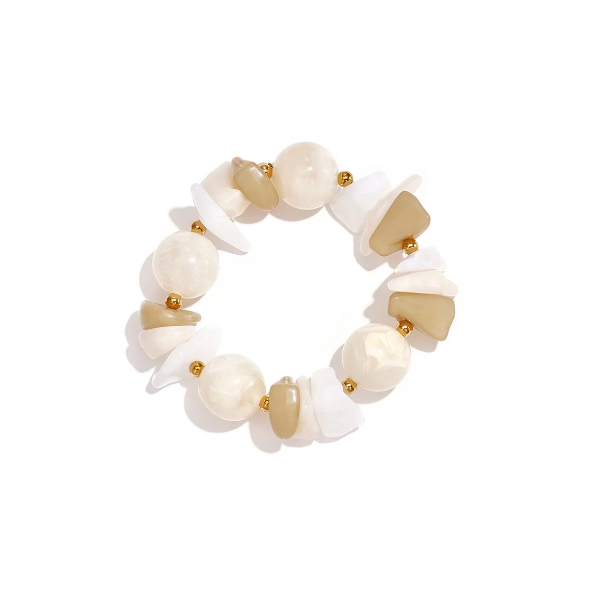 Coastline Armband | RVS (verkleurt niet) & Acryl | Goud & Beige | Leukste Armbanden