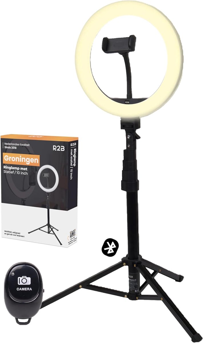 Ringlamp met Statief en Telefoonhouder - 10 Inch - Dimbare LED - Perfect voor Make-up en Video - ShopVlot