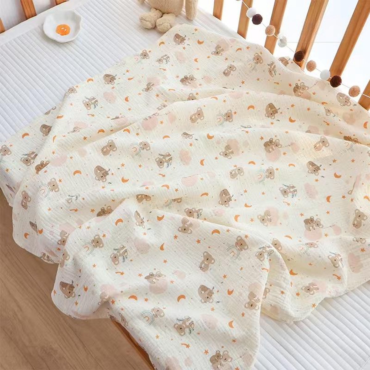 Babywikkeldeken, groot formaat 100x100 cm, dubbellaags katoenen gaasdeken, ultrazacht katoenen gaas, geschikt om in te wikkelen of als klein dekentje voor babyjongens en -meisjes,Sterrenmaan Koala