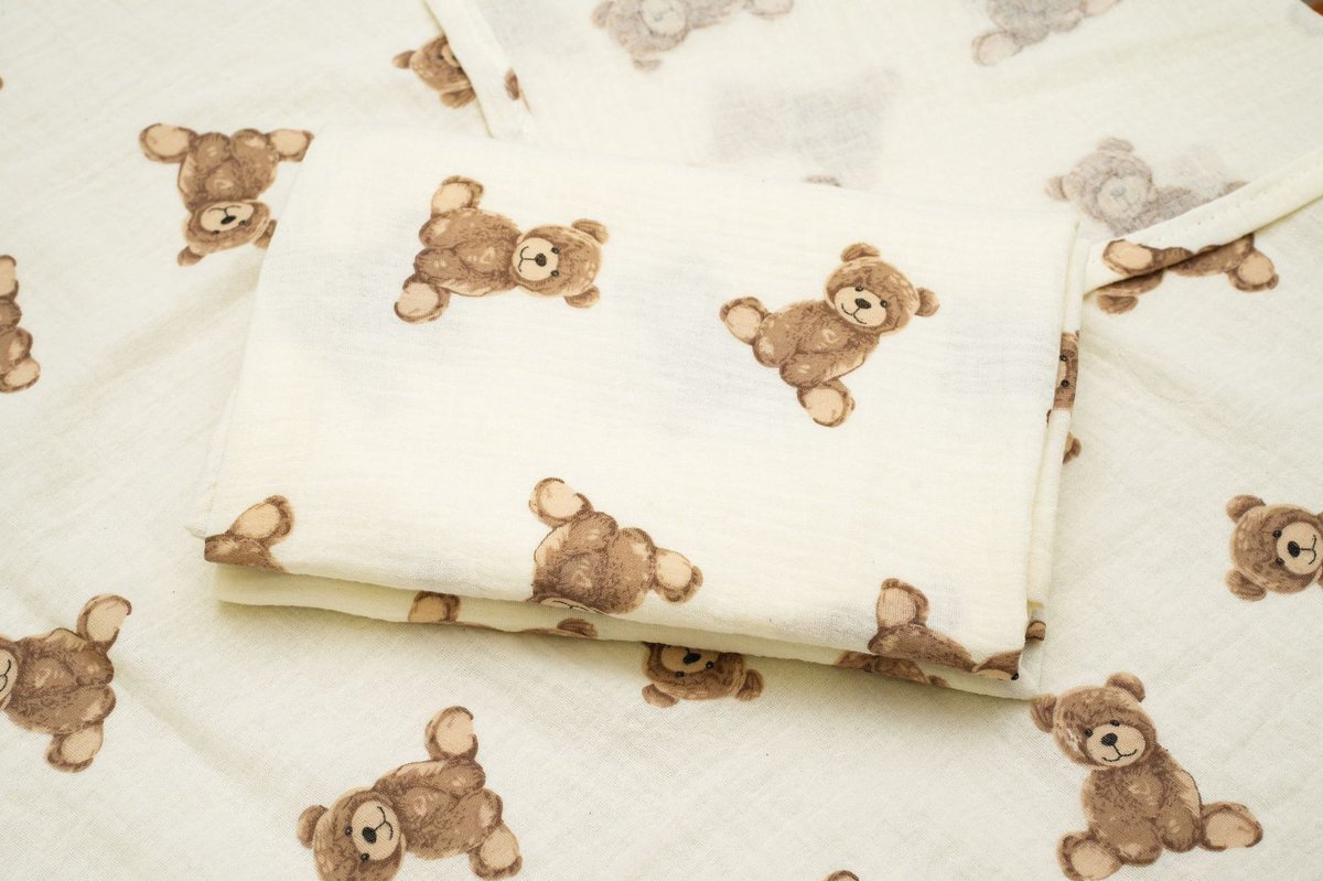 Babywikkeldeken, groot formaat 100x100 cm, dubbellaags katoenen gaasdeken, ultrazacht katoenen gaas, geschikt om in te wikkelen of als klein dekentje voor babyjongens en -meisjes,Teddybeer