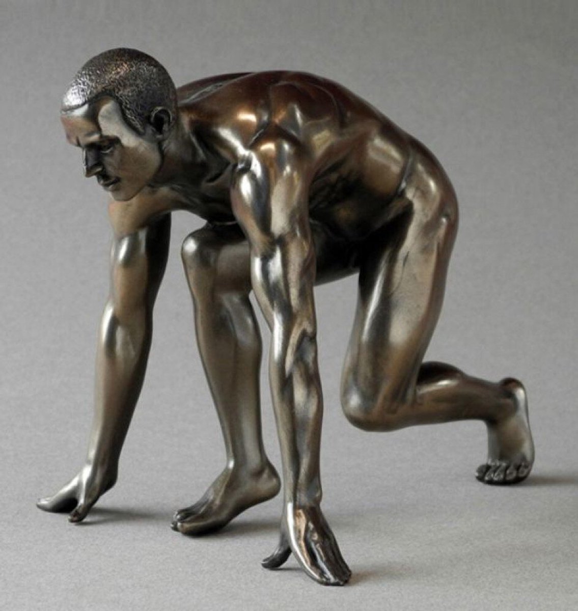Beeldje Brons Man - Klaar voor een sprint – 14 cm