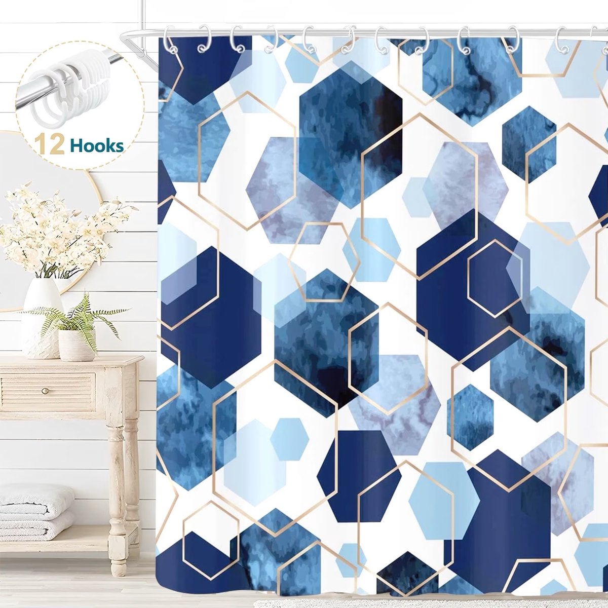 BOTC Douchegordijn Anti Schimmel - Inclusief ringen - Met gewichtsband - 180x200cm - Premium kwaliteit - Waterdicht