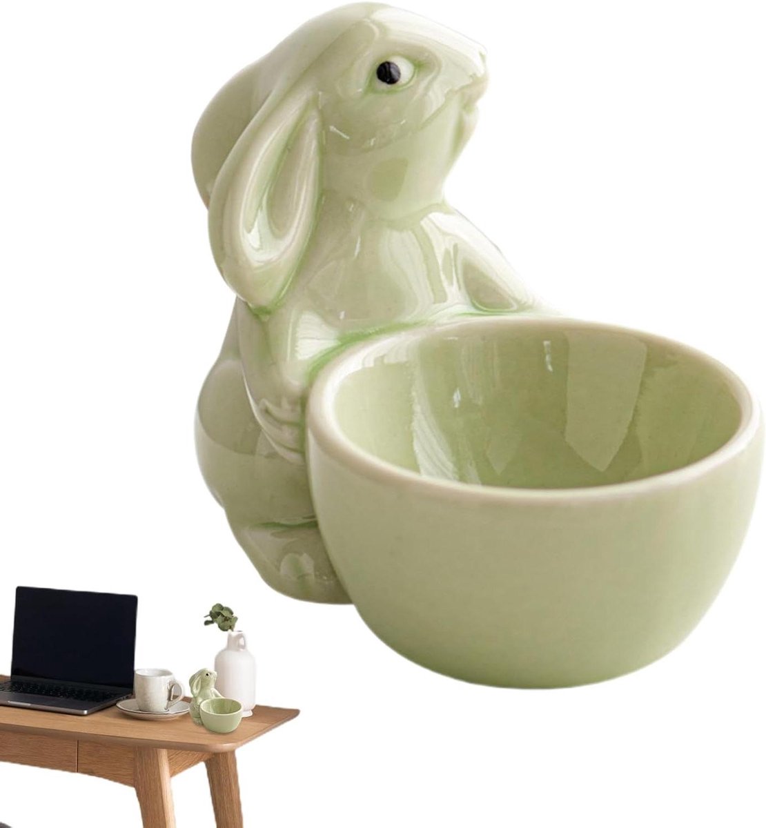 Eierdopjes Konijn - Eierhouders Keramiek - Ontbijt Serveren - Stabiele Presentatie - 85x7 cm - Groen