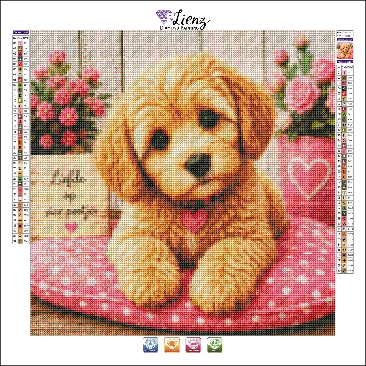 Lienz® Diamond Painting volwassenen 40x40cm – Rond – Puppy - Hond — afbeelding 2