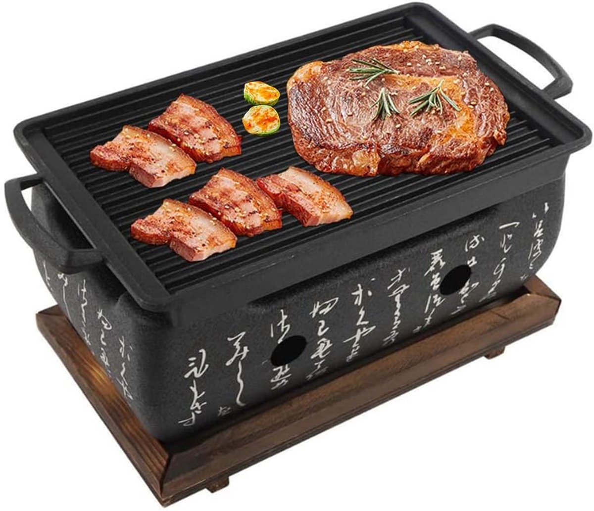Barbecue grill mini - keramisch - met houten basis - ideaal voor camping - ShopVlot