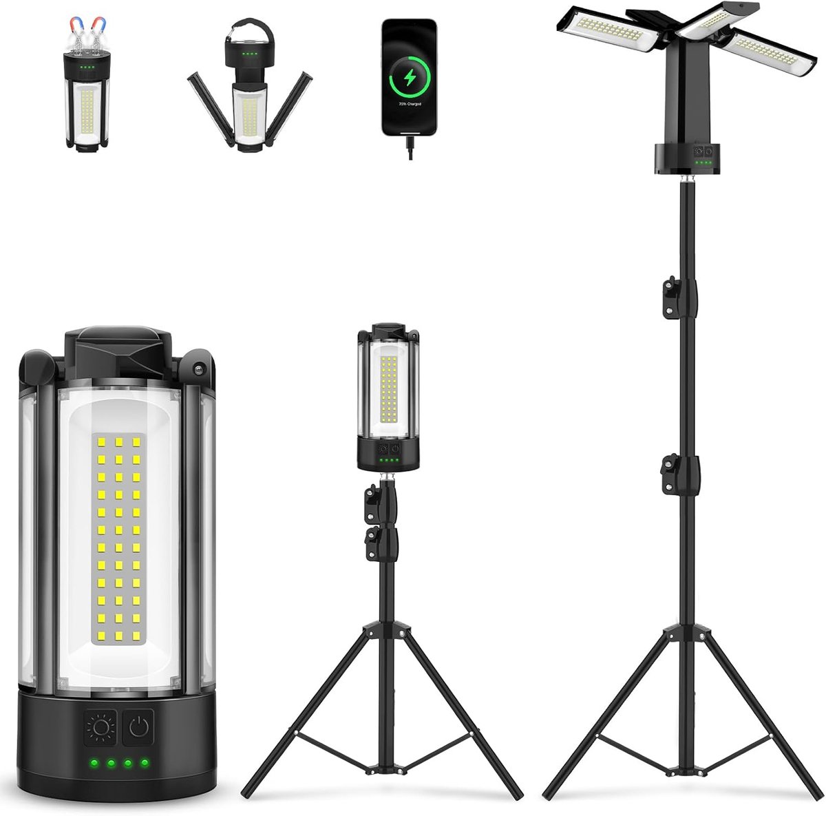 LED bouwlamp met statief - 6000K oplaadbare werkverlichting - telescopisch statief - ideaal voor camping en garage - ShopVlot