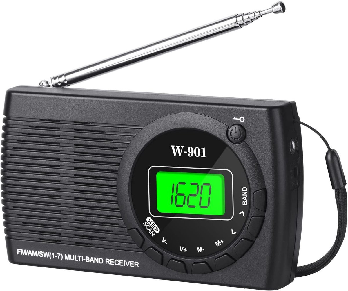 SnelShoppen - Padwa Portable FM/AM/SW Radio - Compact met Scherm, Klok & Hoofdtelefoonaansluiting, AA Batterij Voeding voor Hiking, Camping & Buitensp
