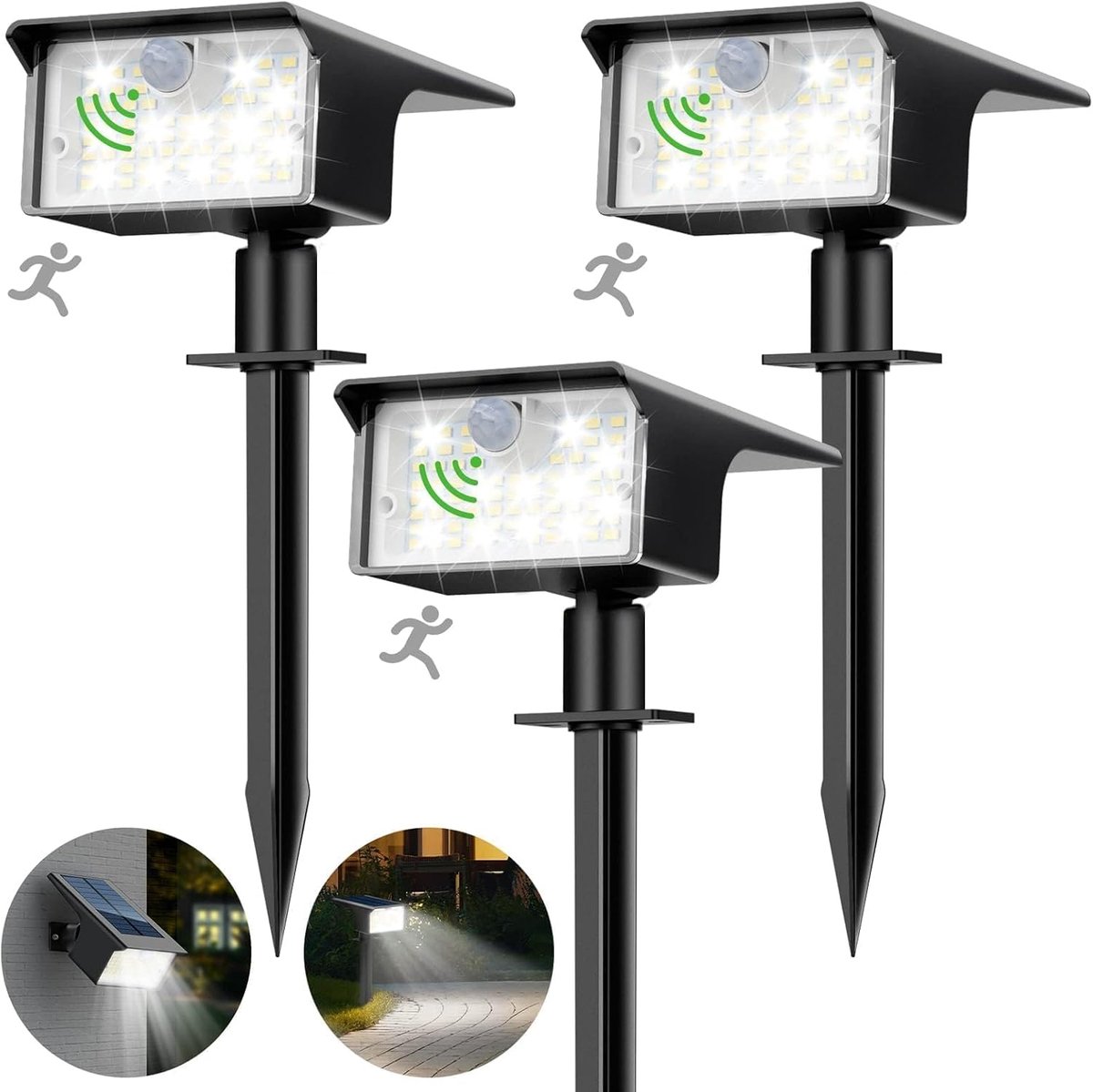 SnelShoppen - 3 x Solar Lights Buiten Bewegingssensor 3 Modi Tuinverlichting IP65 Buitenlampen Koude Witte LED Tuin Spotlights voor Tuin en Oprit