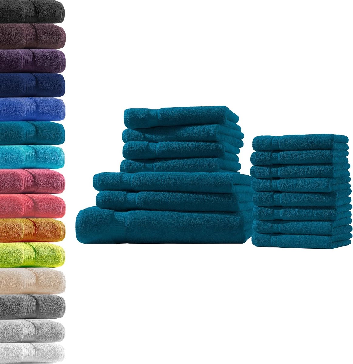 Handdoeken set 1 x badhanddoek + 2 x douchehanddoeken + 4 x handdoeken + 8 x gastendoeken - petrol - 100% katoen - ShopVlot