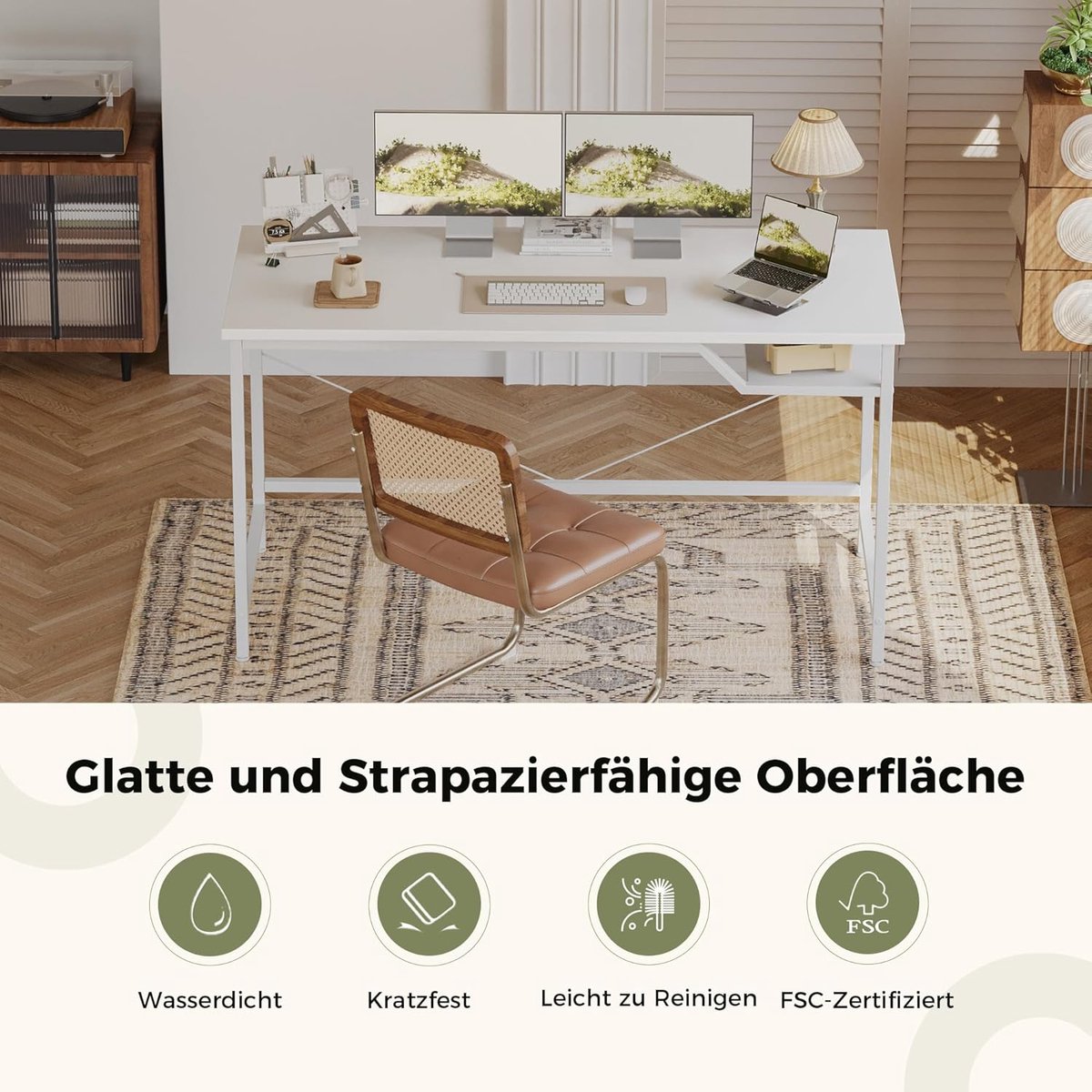 Computerbureau - Bureau tafel - Thuiswerken studeren - Ergonomische hoogte - 120x60 cm - Wit thumbnail 3