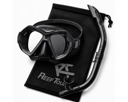 ReefTourer Snorkelset Volwassenen - Hypoallergene siliconen duikbril met snorkel, premium snorkelmasker twee vensters - Zwart - RC-0107 BKBK