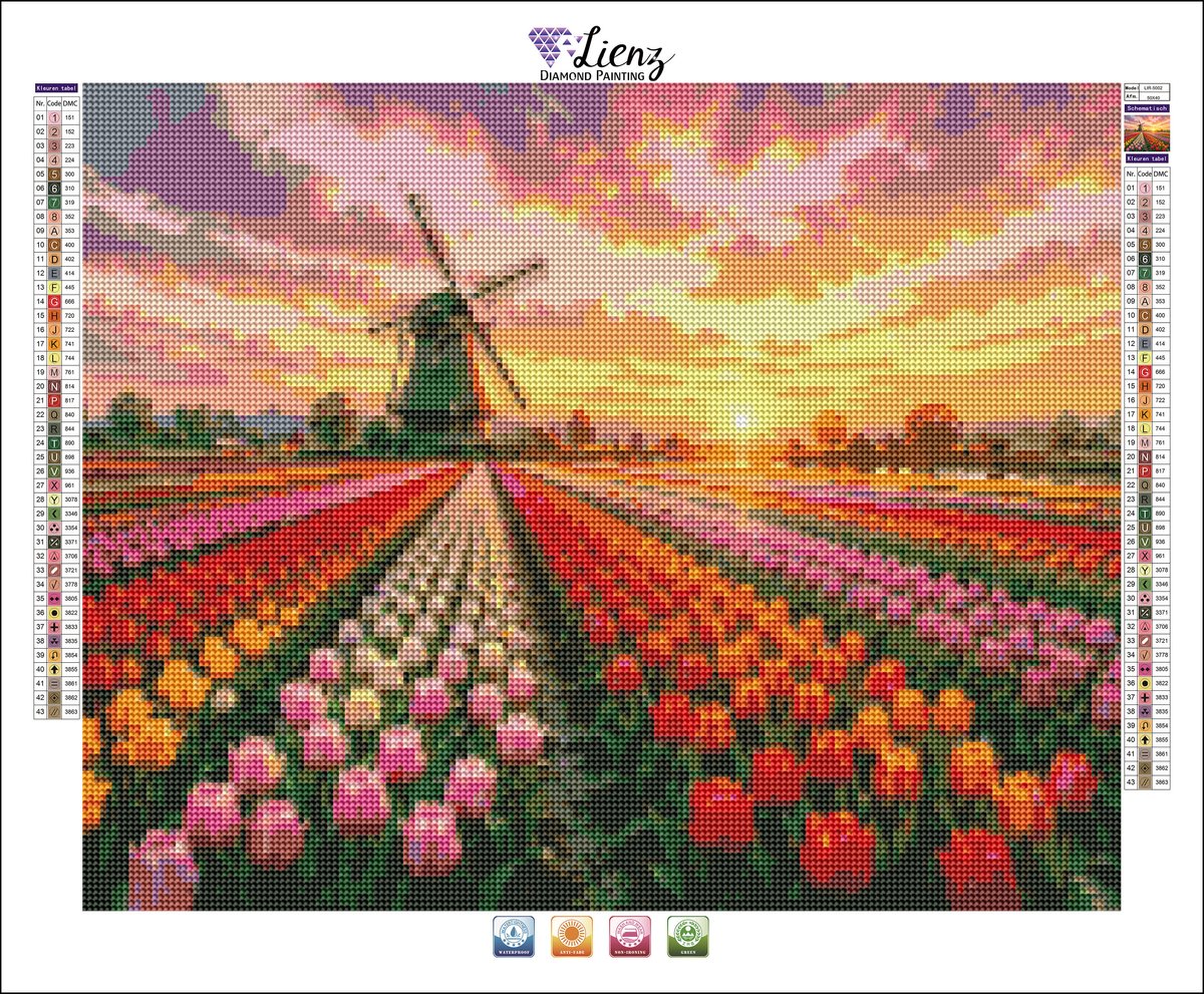 Lienz® Diamond Painting volwassenen 40x50cm – Rond – Bloemen - Tulpenveld — afbeelding 2