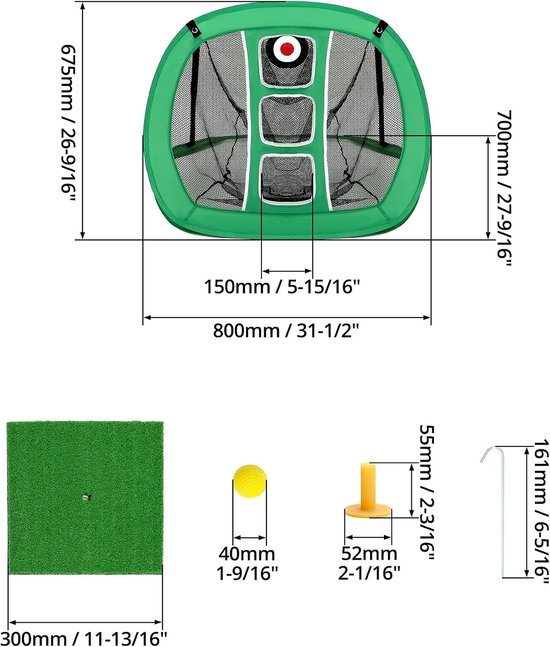 Golf Chipping Net Set - 2 Oefenmatten - 12 Oefenballen & Tees - Pop-Up Oefennet - Voor Short Game Training van GOLF — afbeelding 2