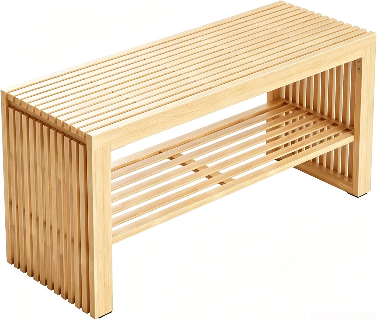 Bamboe bank met verwijderbaar schoenenrek - 90 x 13 x 43 cm - natuurlijk bamboe - ideaal voor hal of slaapkamer - ShopVlot