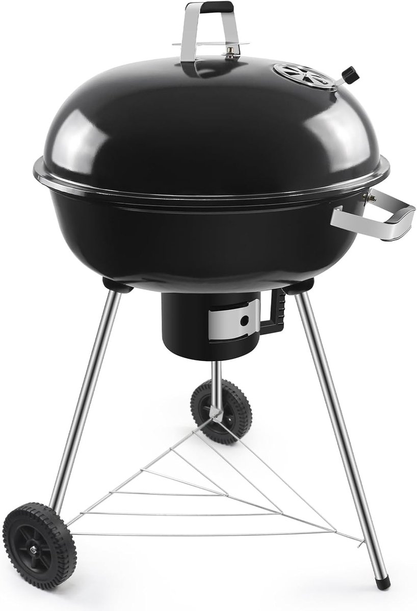SnelShoppen - Ball Grill Houtskool BBQ Grill met Deksel 64x64x99cm Zwart | Grillrooster Diameter 54cm, Mobiele Trolley met Wielen voor Camping en Tuin