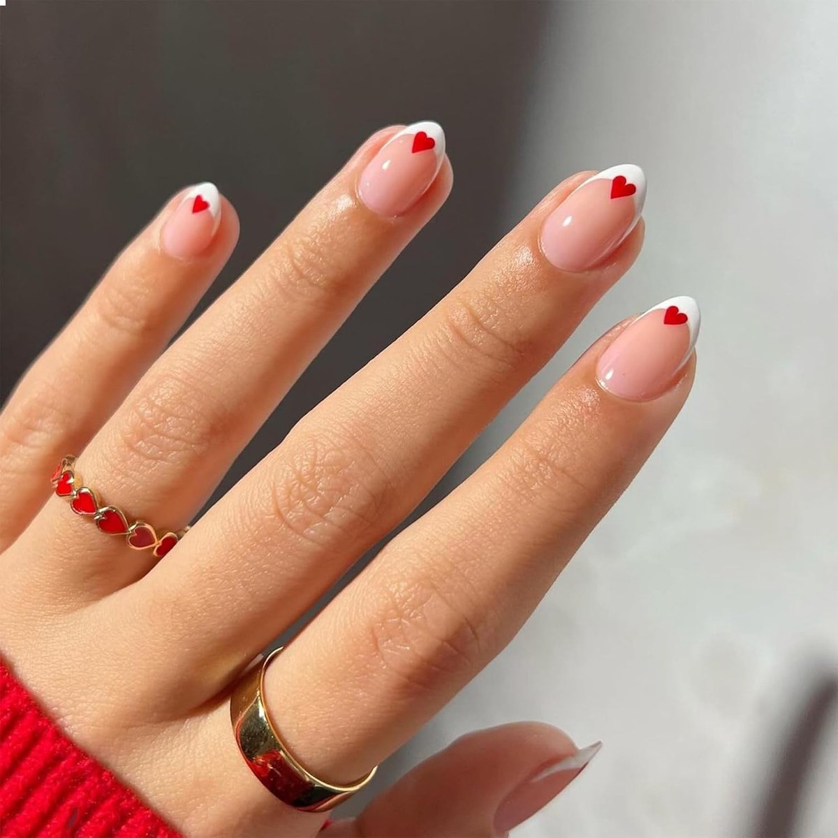 Valse Nagels 24 Stuks - Rode Hartjes Kunstnagels - Franse Manicure - Perfect voor Valentijnsdag - ShopVlot