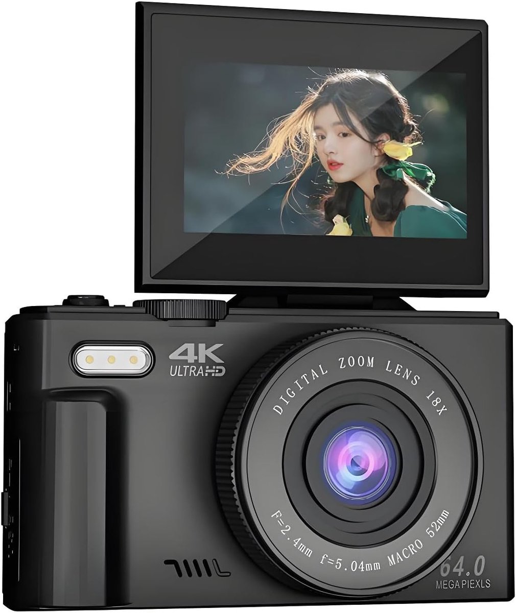 Digitale camera 64MP 4K - 18x zoom - stabilisatie - perfect voor vloggen - ShopVlot