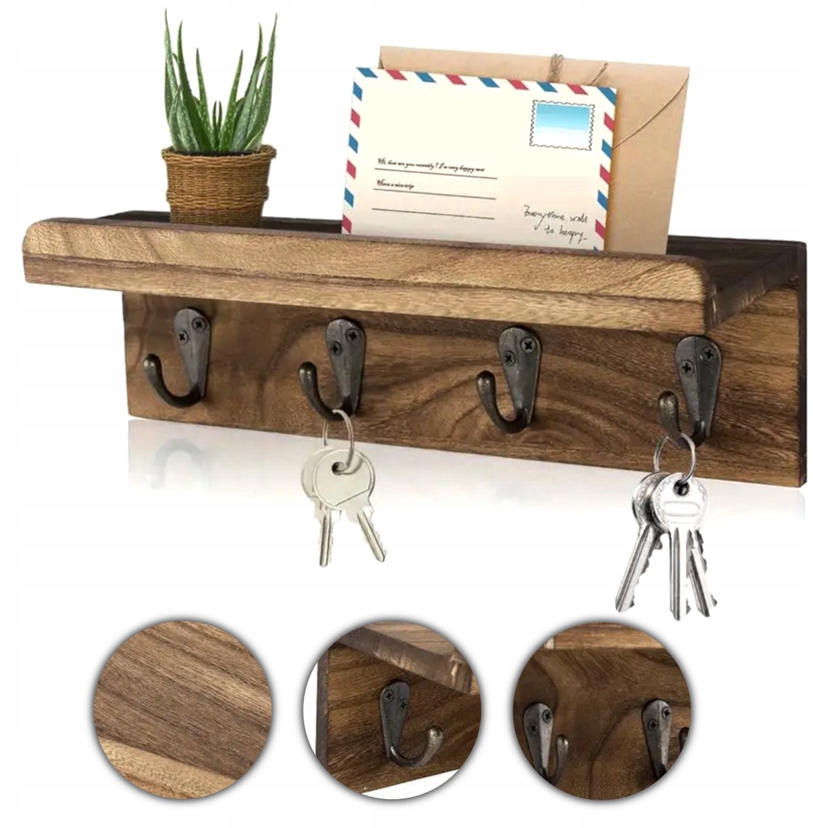 Houten Wandkapstok met 4 Haken - Stijlvol & Stevig