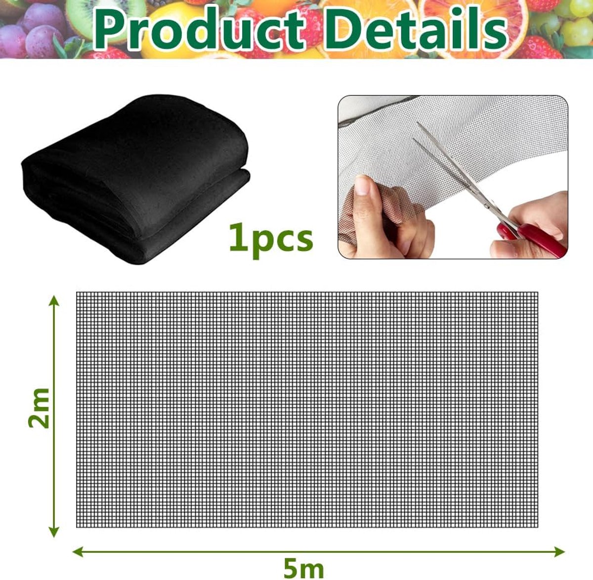 Insectennet 2x5m - Tuinnet van polyethyleen - UV-bestendig - Bescherming voor groenten - ShopVlot