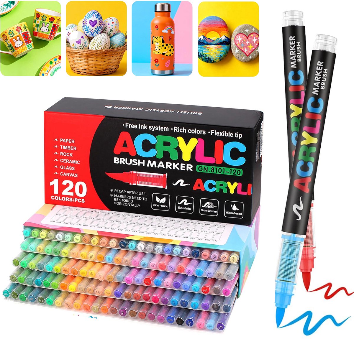 120 Kleuren Acrylverfpennen - Acryl Penseelmarkers - Kleurpotloden Op Waterbasis - Voor Rotsschildering Steen