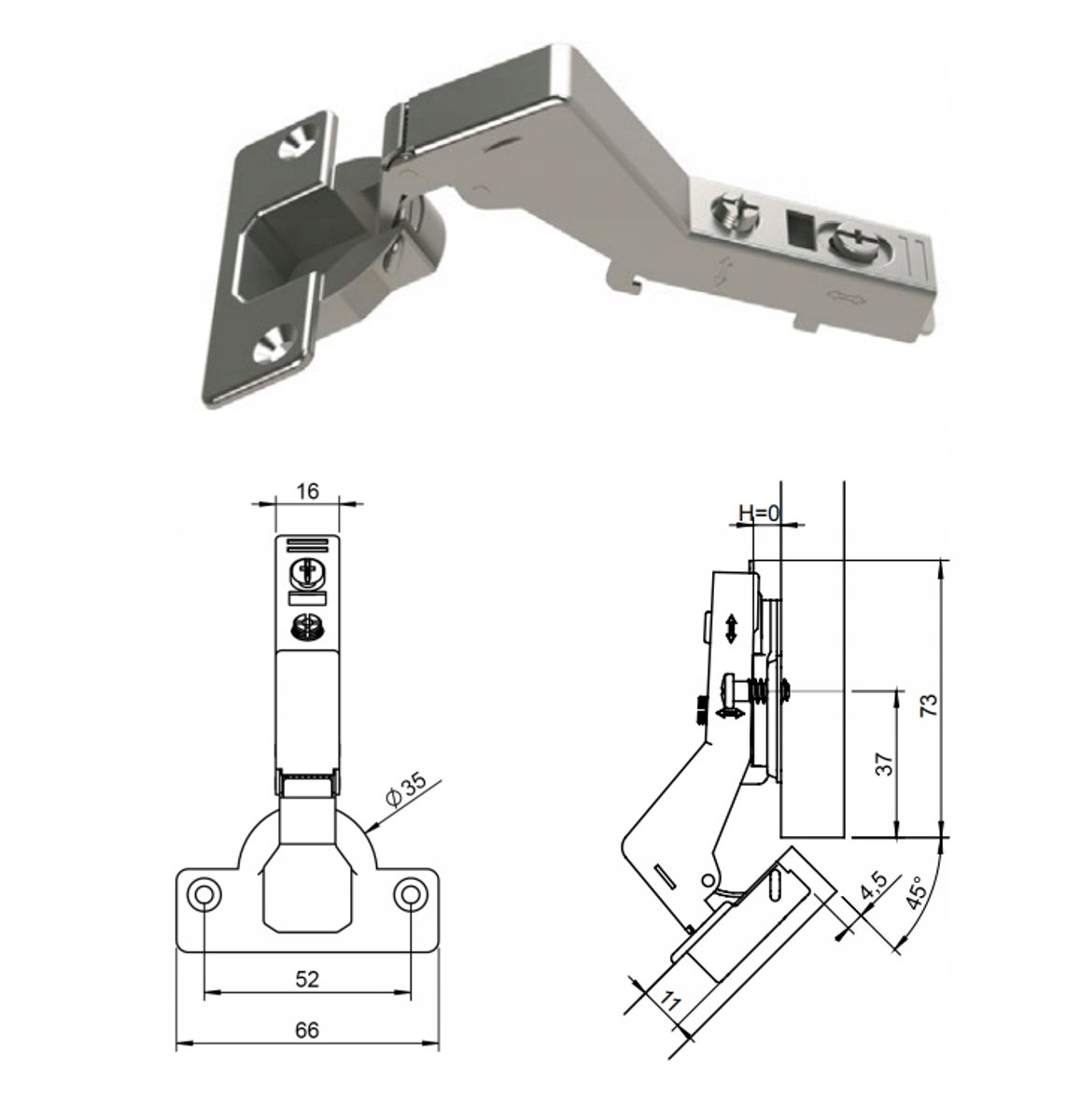 Hafele Hoekscharnier 45° met softclose en 3D-geleiding
