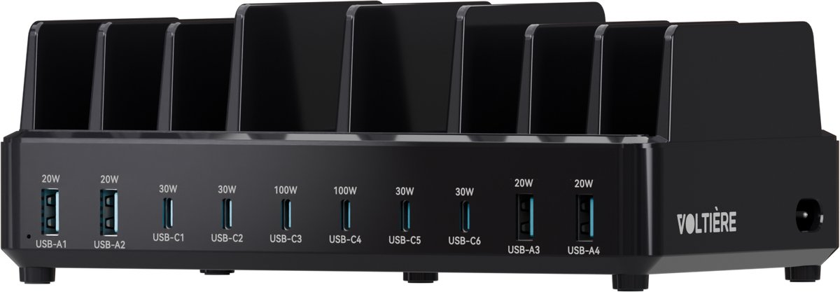 Voltière Oplaadstation 10 Poorten - 240W USB A en C Snellader voor Telefoon, Tablet & Laptop - Docking Station Bureau