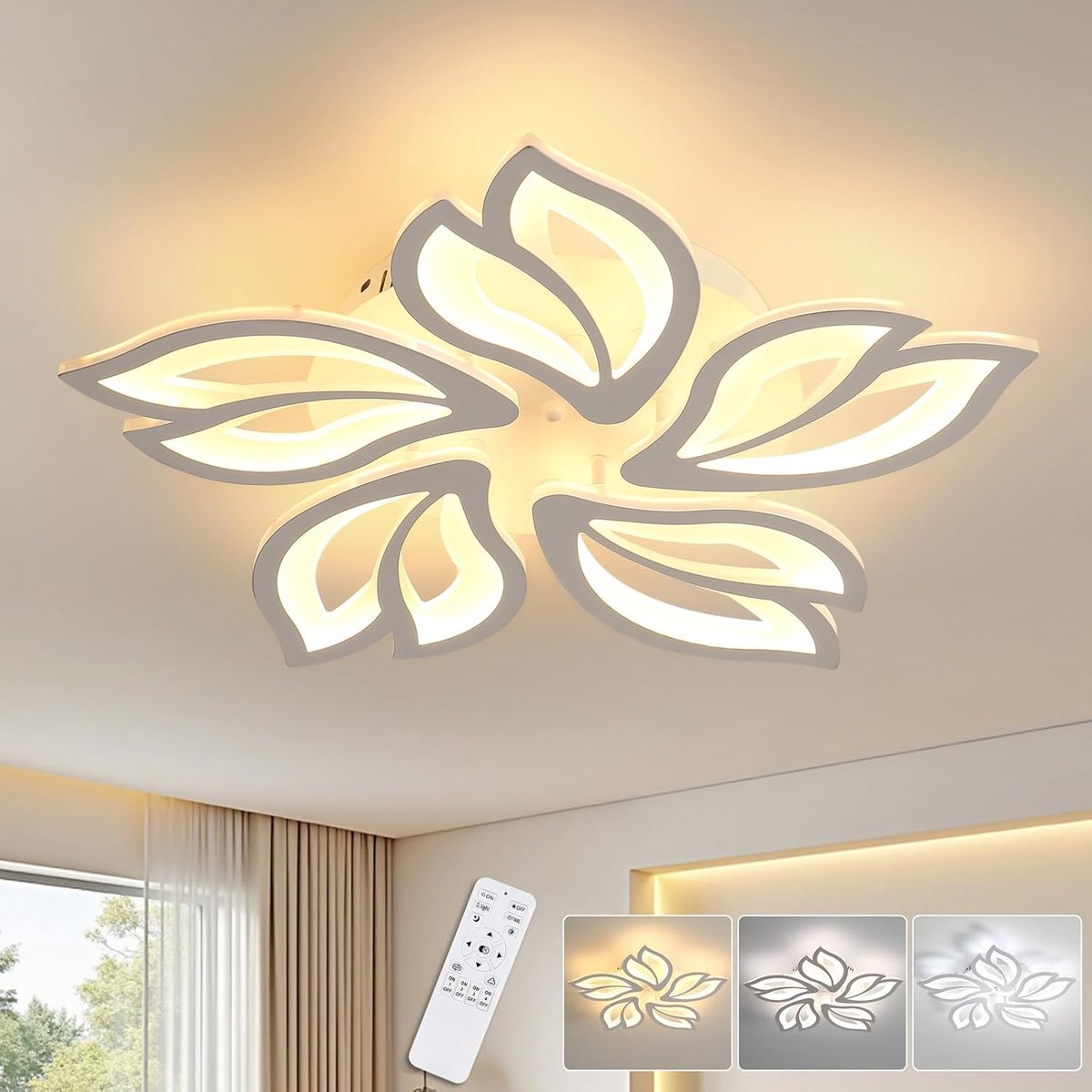SnelShoppen - Dimbare LED Plafondlamp 45W Creatieve 5 Bloemblaadjes Moderne Plafondverlichting met Afstandsbediening 5200LM voor Woonkamer, Slaapkamer
