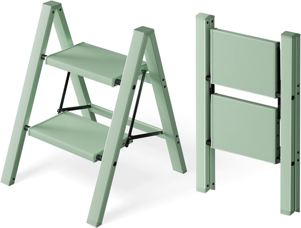 Vouwladder 2 treden - Aluminium - Laadvermogen 150 kg - Ruimtebesparend en lichtgewicht - ShopVlot