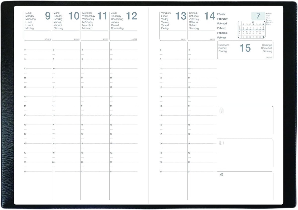 Agenda 16 x 24 cm - 1 week op 2 pagina's - Januari 2026 tot December 2026 - Zwarte kaft - ShopVlot