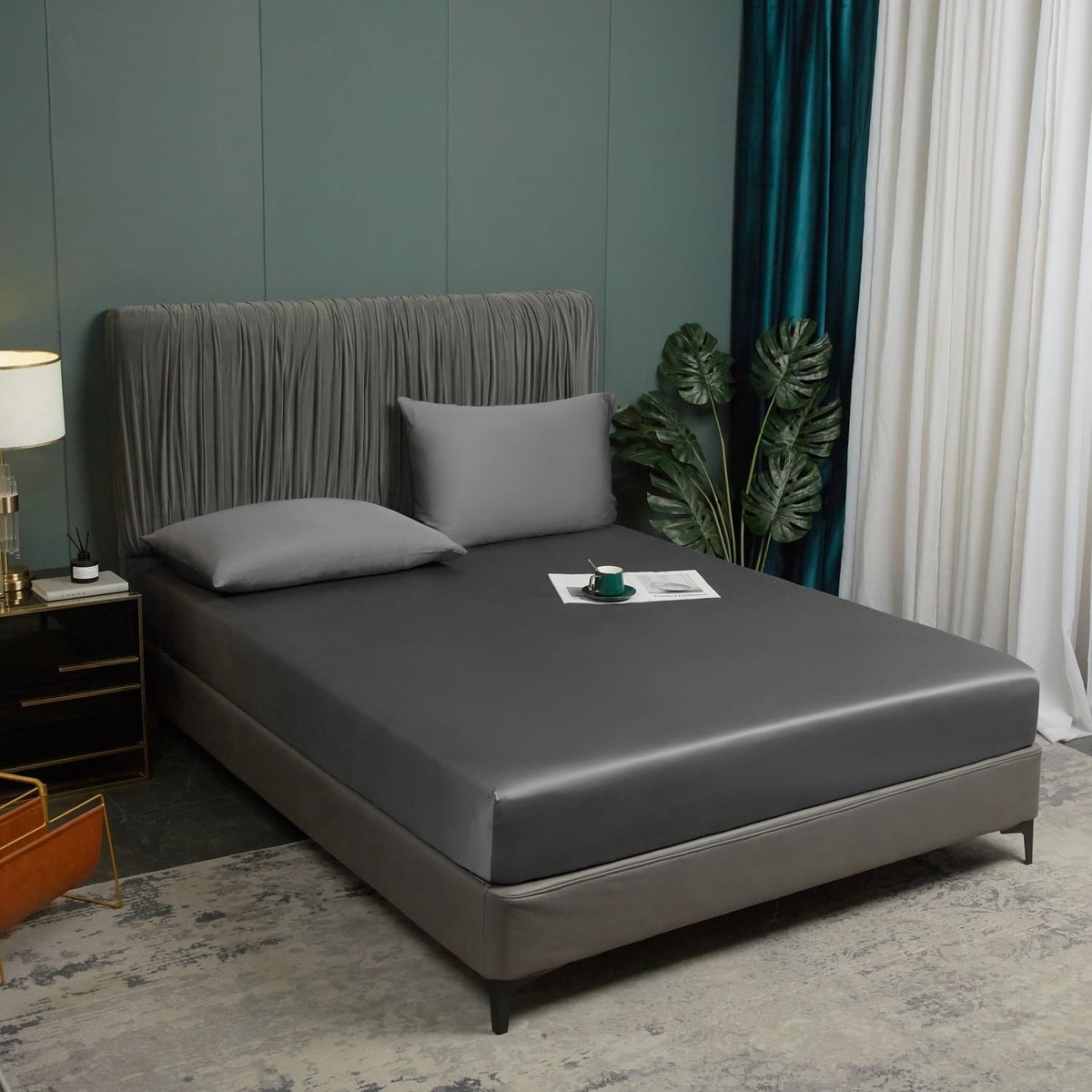 Fitted sheet 160x200 cm - donkergrijs - 100% bamboe - zacht en ademend - ShopVlot