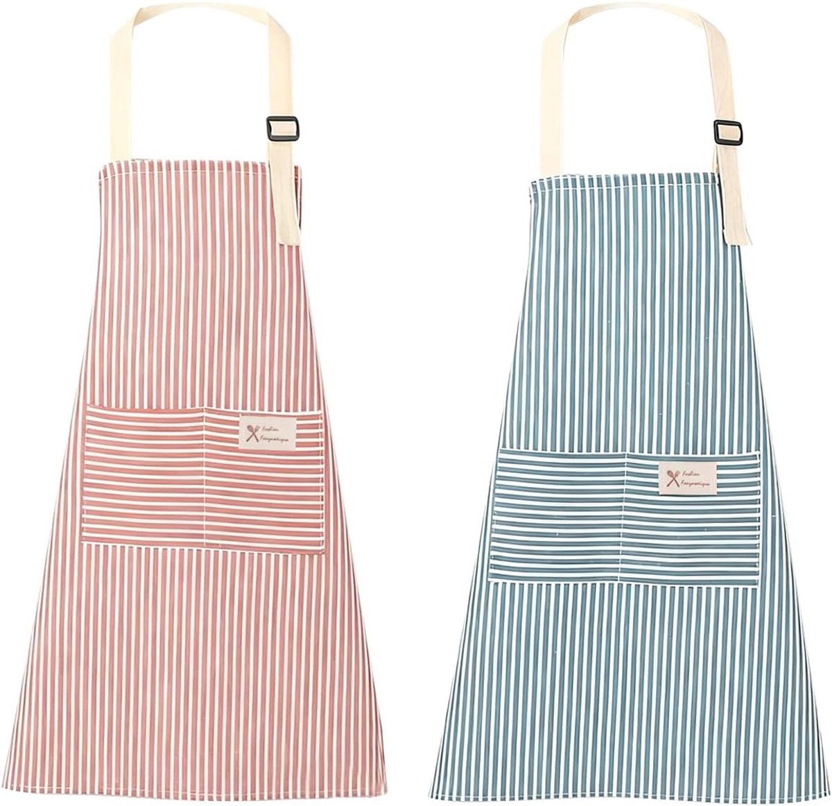 Keuken Schort 2 Stuks - Verstelbaar Katoen Linnen - Met Pocket - Ideaal voor Koken - ShopVlot