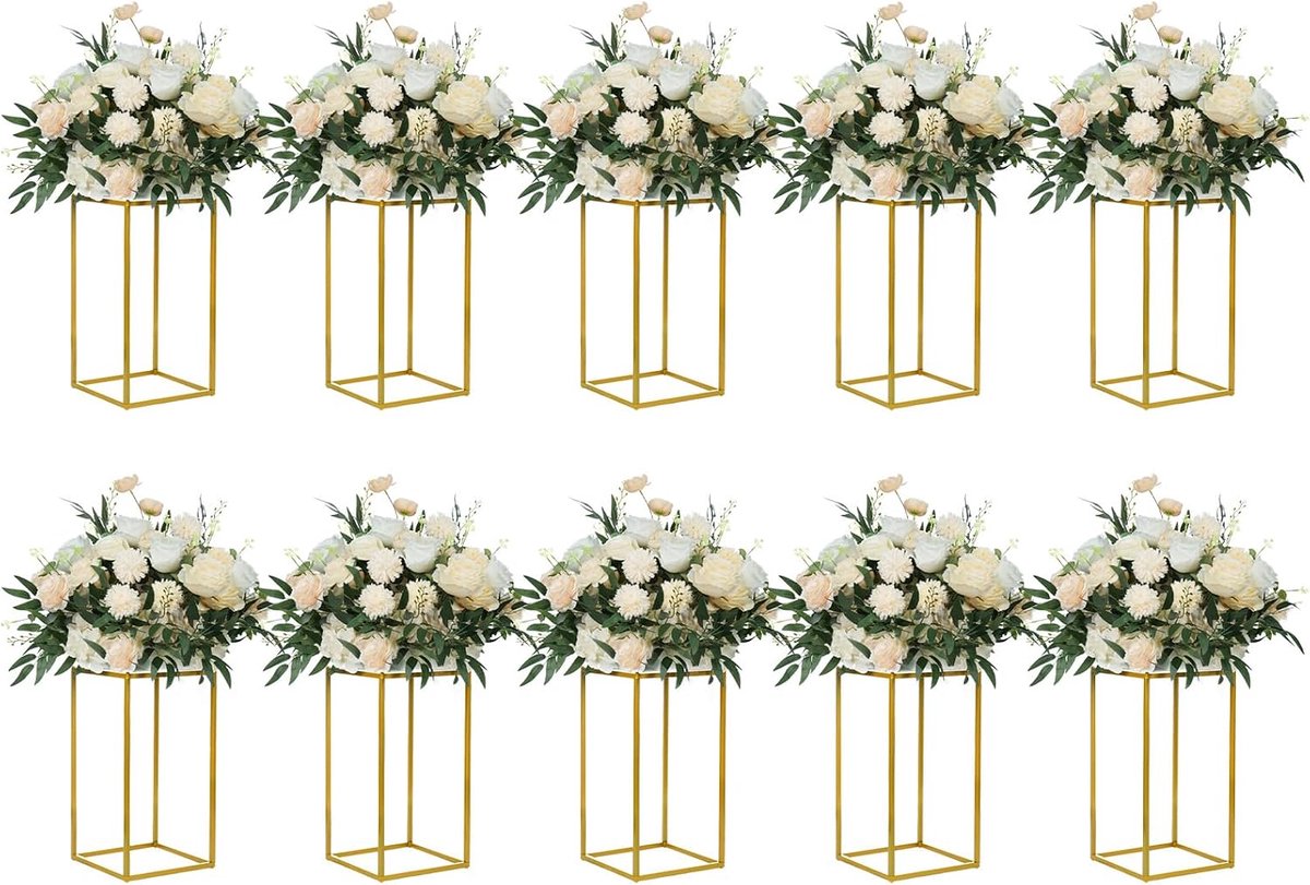 Bloemenstandaard 10pcs 40cm - Gouden metalen vaas - Geometrisch ontwerp - Perfect voor bruiloften - ShopVlot