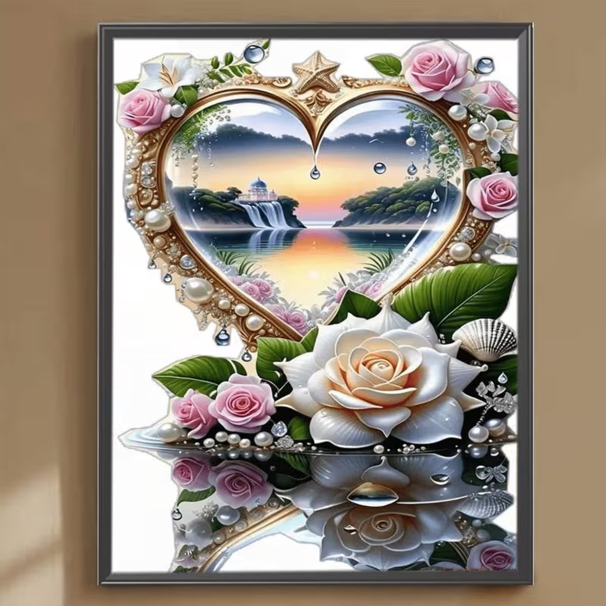 diamond painting hart met witte rozen 30 x 40 cm