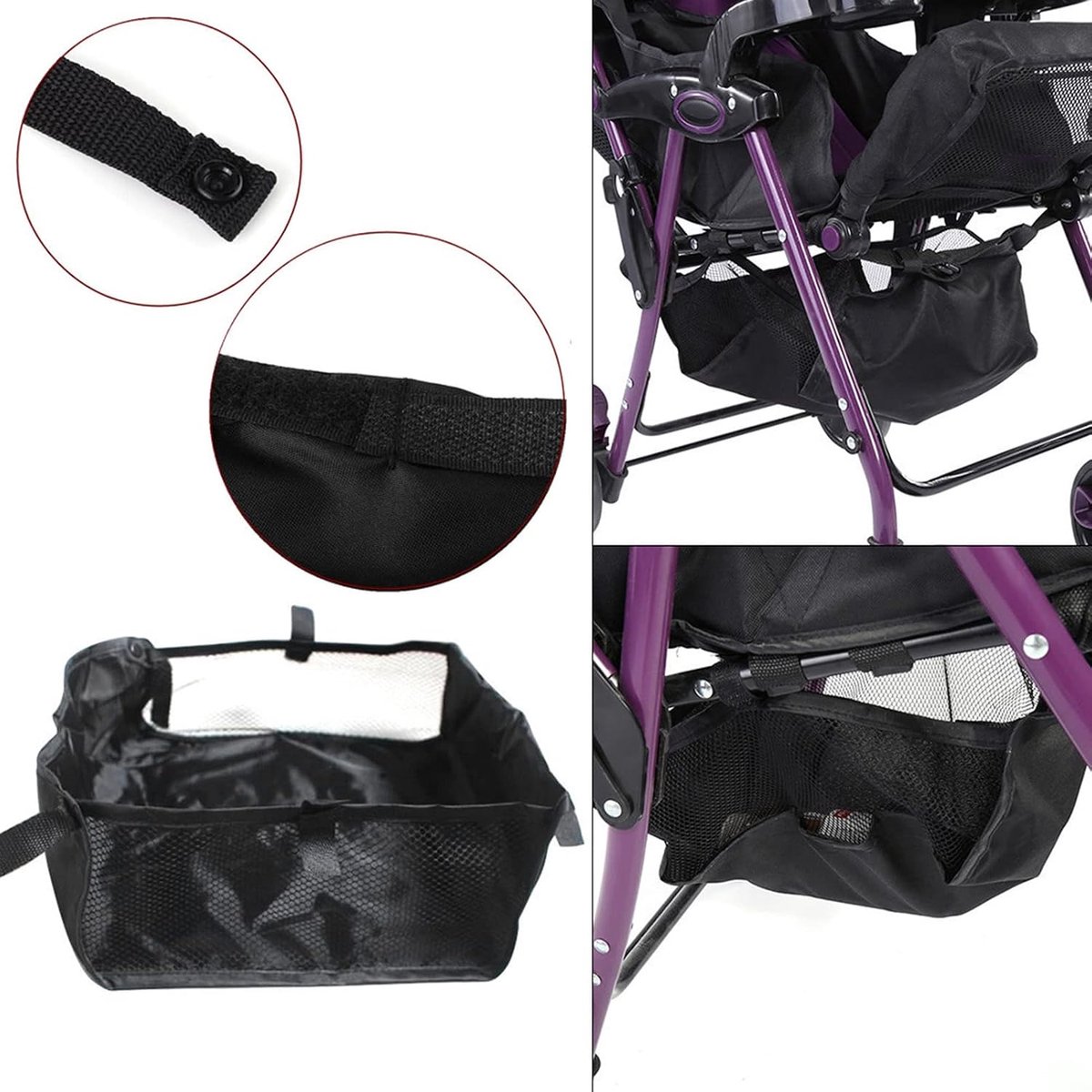 Kinderwagen Organizer - Wandelwagen Tas - Baby Spullen Opbergen - Afneembare Telefoontas - 32 x 17 x 3 cm - Zwart