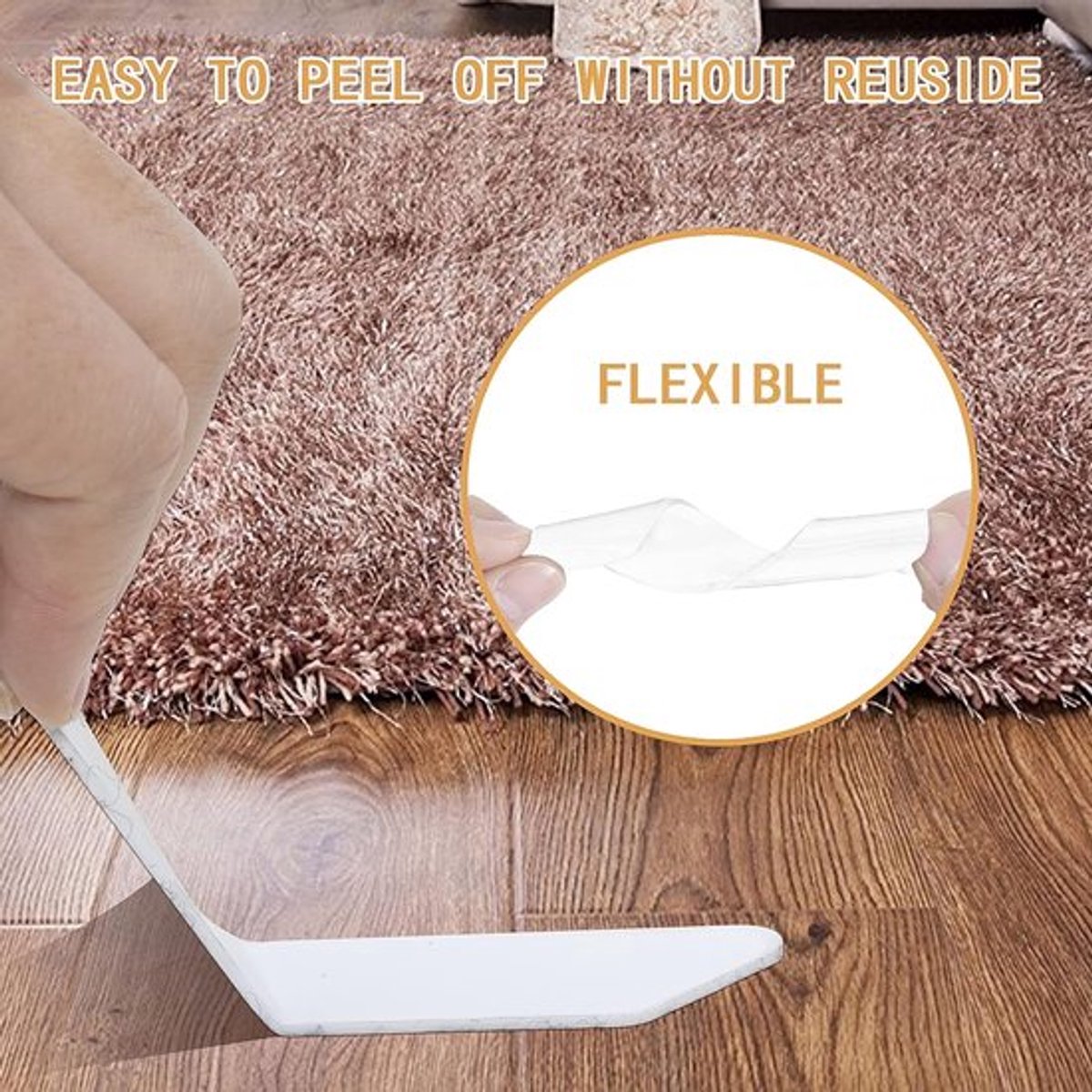 16-Pack Washable Reusable Double-Sided Carpet Tape – Non-Slip Adhesive for Area Rugs – Prevents Curling on Hardwood Floors