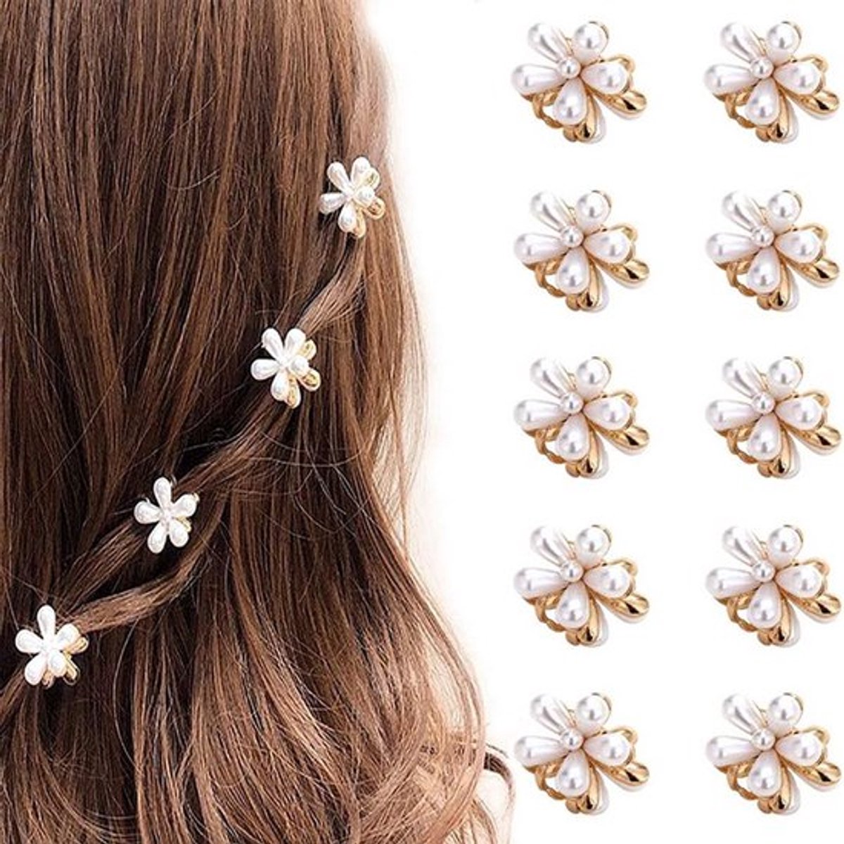 10 stuks - haarspeld - Parel clip hoofdtooi - kleine mini parelklauwclips - met bloemontwerp - wit