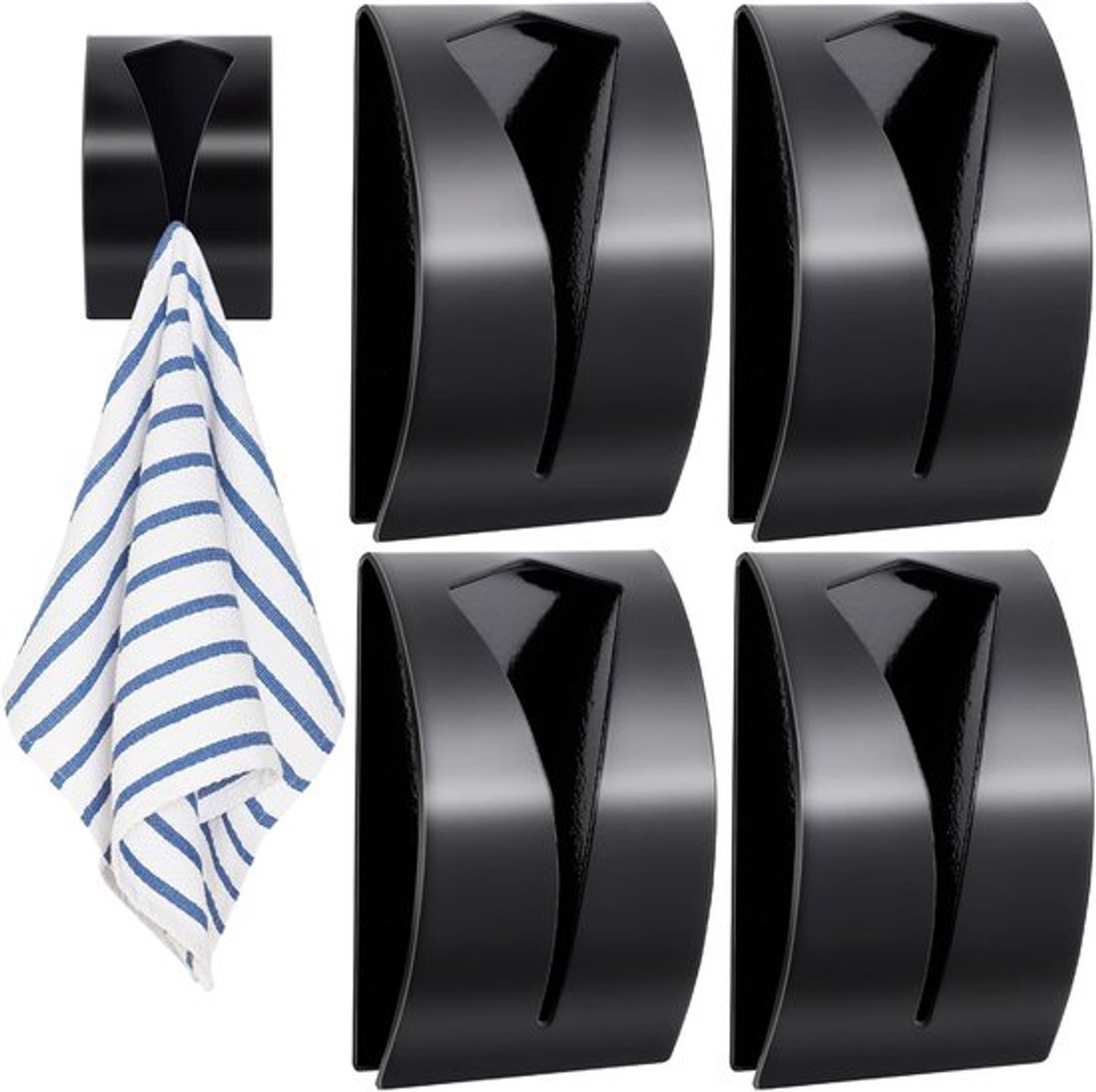 Handdoekhaakjes - 4 Stuks - Handdoekhaak Zelfklevend -Handdoekhouder Badkamer / Keuken -7.5 X 5 X 2.3 Cm - Geschikt Voor Keuken, Badkamer, Kantoor - Zwart