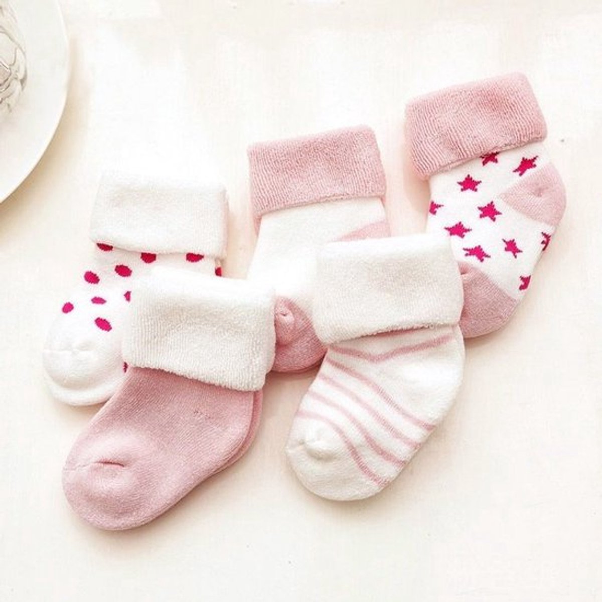 paar babysokjes, babysokjes van 1-3 jaar, babysokjes met een middenlange tube, dikke warme sokken, kindersokjes met een deodoriserende en antibacteriële werking, warme sokken voor babymeisjes (roze)