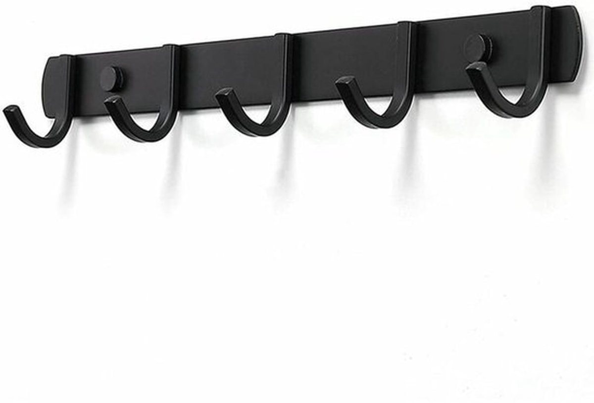 Wandgemonteerde kapstok - design kapstokhaken van roestvrij staal - solide badkamerkapstokhaken voor slaapkamer en kantoor - zwart - 5 haken