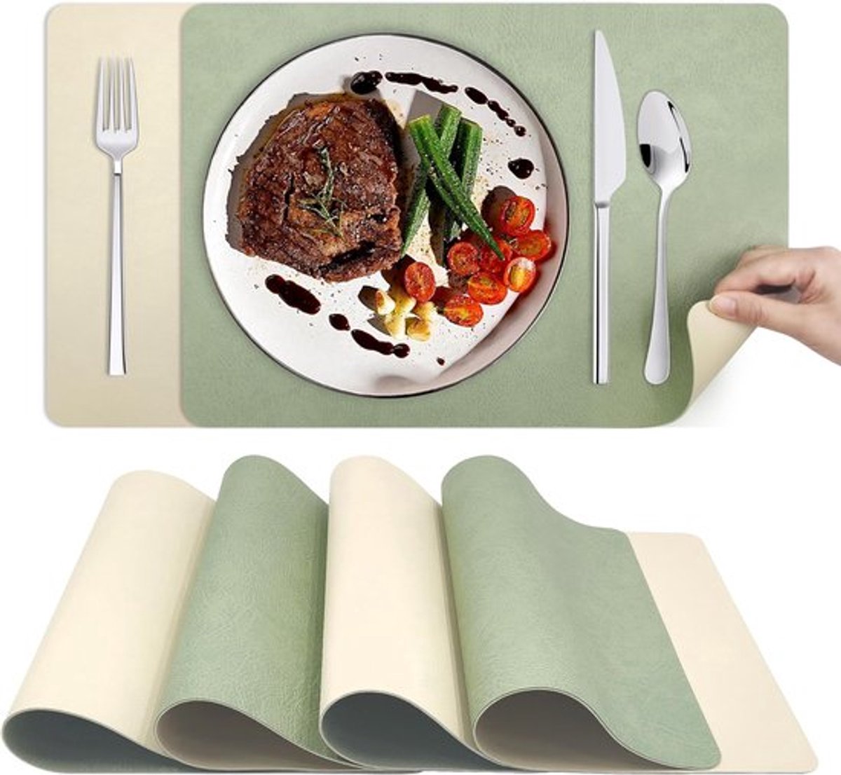 Wasbare & antislip placematset – Omkeerbaar – PVC-eettafelmatten – 43 x 30 cm – Set van 4
