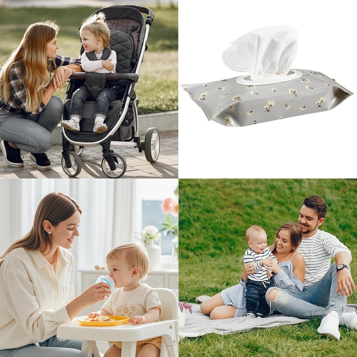 Vochtdoekjes Reisetui - Babydoekjes Houder - Onderweg Hygiënisch - Luchtdicht Systeem - 24 x 14 x 4 cm - Grijs