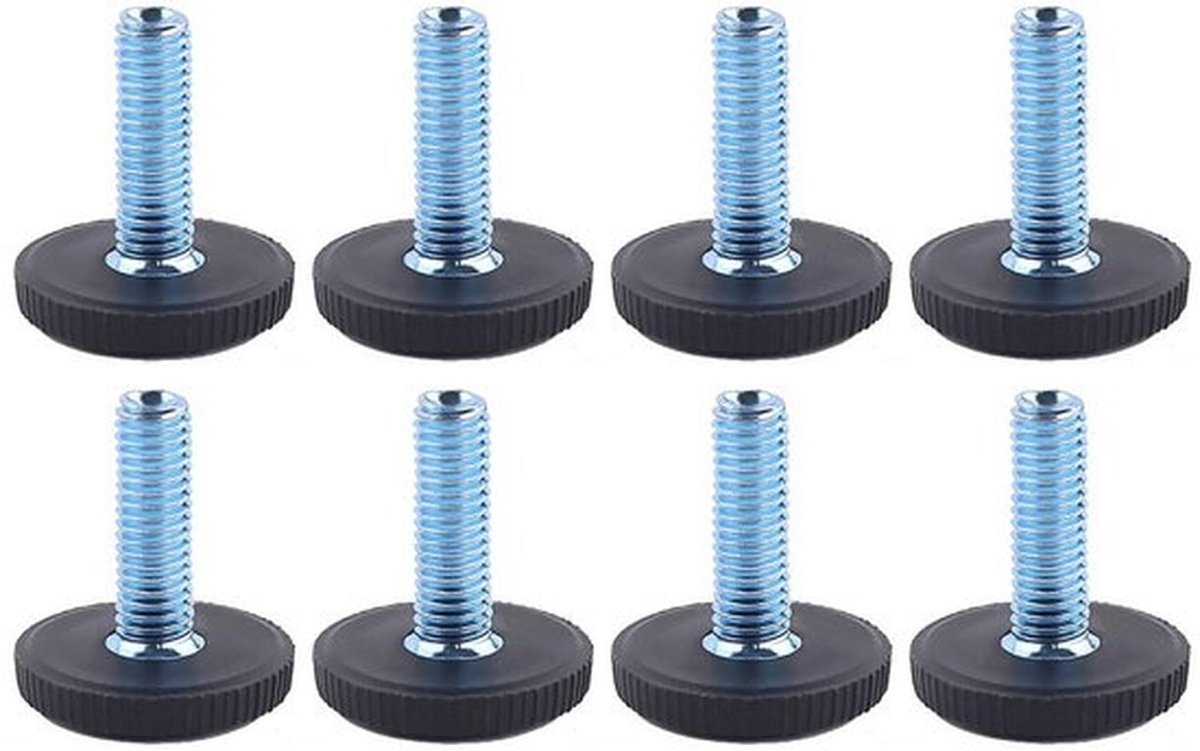 Stelvoeten met M8-schroefdraad, 8 stuks verstelbare meubelstelvoeten (zonder T-moeren), te schroeven in meubelpoten voor het waterpas stellen van stoelen, kasten, tafels, barkrukken, banken