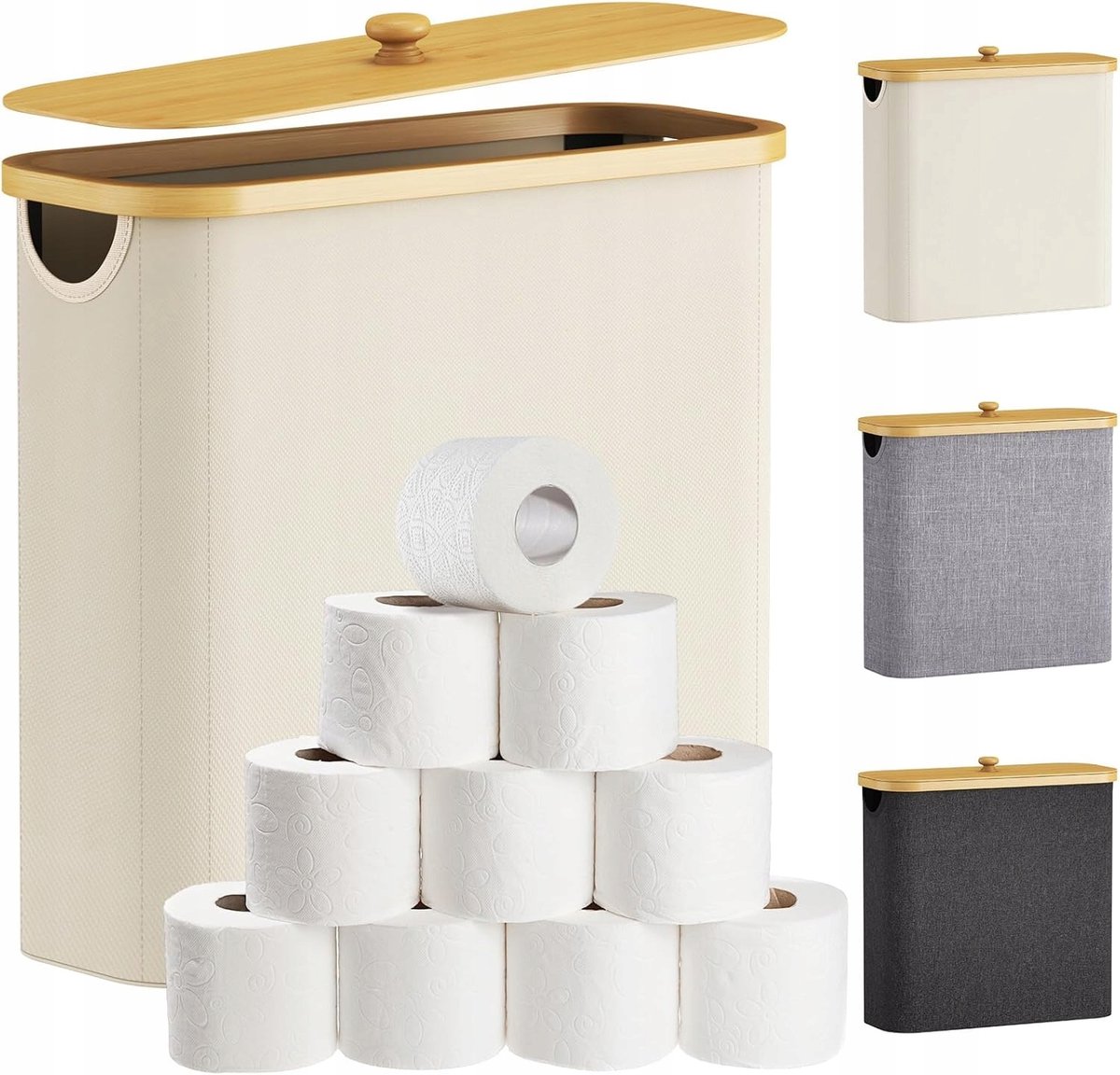 Merkloos 30L Toiletrolhouder met Deksel en Handvatten - Wit